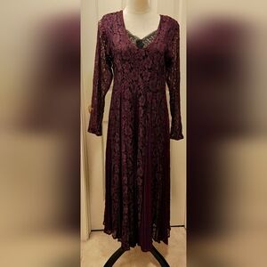 Vintage Nostalgia Whimsygoth Fairy Cranberry Wine Lace Maxi Dress.